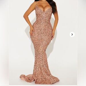 Fashion Nova Strapless Sequin Dress in Rose Gold